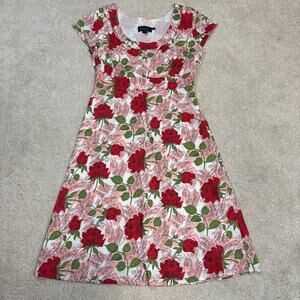 Boden Rose Print Short-Sleeve A-Line 100% Cotton Dress Size 10